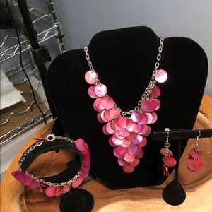 3-pc Pink Shell Set Necklace, Bracelet, Earrings